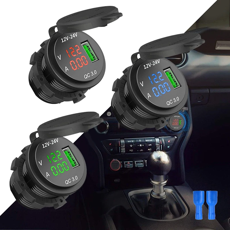 العالمي الأسود ولاعة السجائر شاحن سيارة QC 3.0 USB 5 V/3A شحن محول مأخذ التوصيل الفولتميتر مقياس التيار الكهربائي ل الهاتف المحمول
