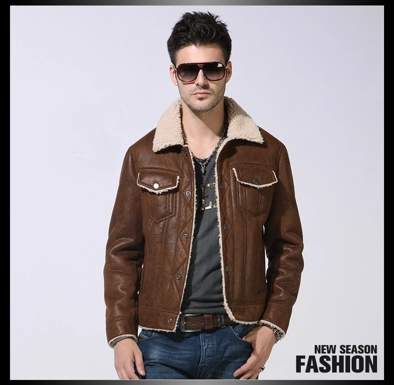 2015 Faux Fur New Fur Faux Leather jacket Short paragraph Turndown Locomotive Leather clothing Men’s Jacket Coat