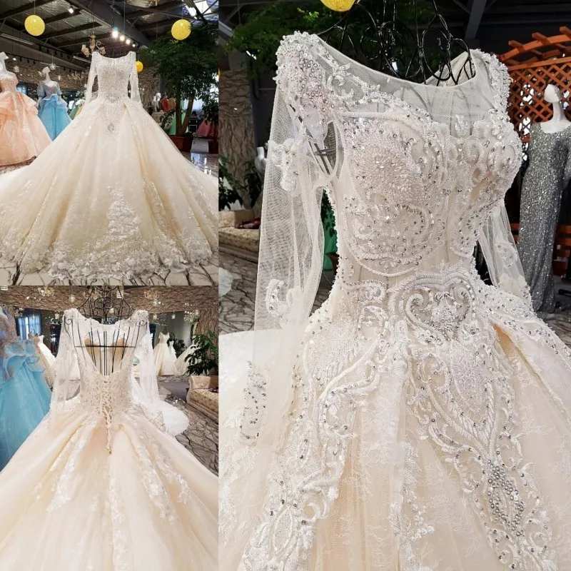 Wedding Dress 2018 The Bridal High-end Luxury Full Sleeve Elelgant O-neck Sweep Train Ball Gown Princess Illusionb | Свадьбы и