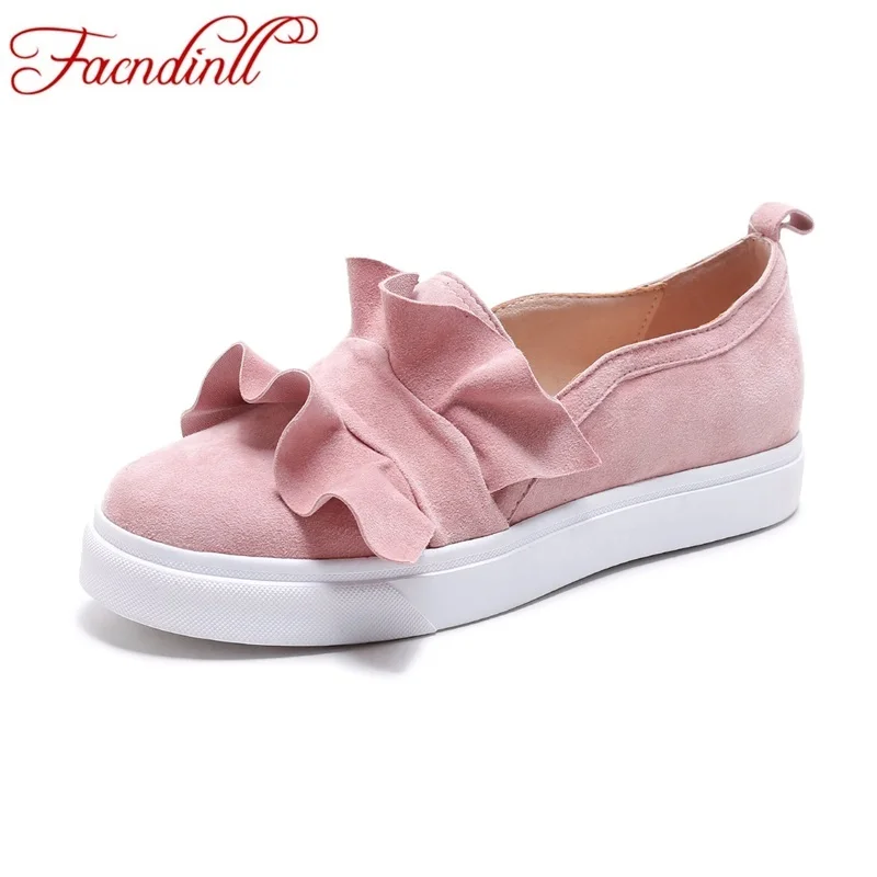 

FACNDINLL kid suede leather women flats 2017 autumn shoes fashion black pink shoes woman leather platform casual loafers shoes
