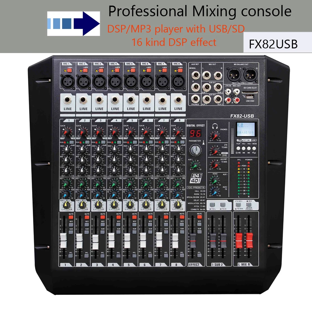 Mixing console audio mixer with processor FX82 USB 8 channel audio
