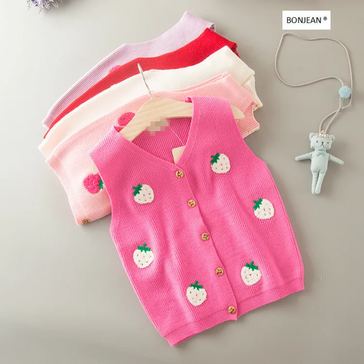 JR 173829 2017 New Baby Girl Vests Sweater Appliquess Strawberry