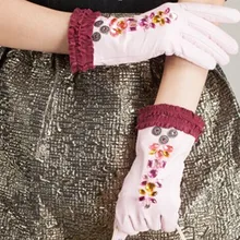 Женские модные перчатки из натуральной кожи с камнем