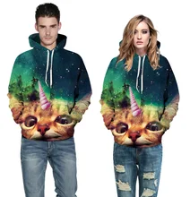 New fashion lovers loose hoodie sweater 3D font b Unicorn b font cat digital print leisure