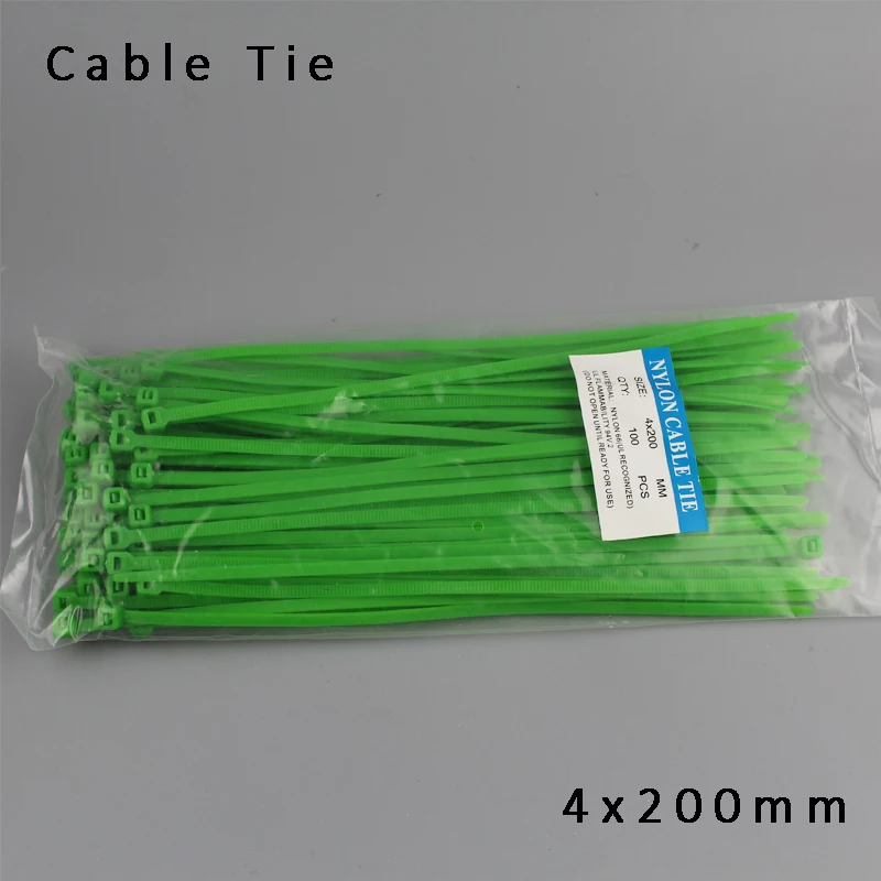 Beautiful Green Color Cable Ties Colorful 100pcs lot 4x200mm colorful Nylon cable ties 3 6mm Self