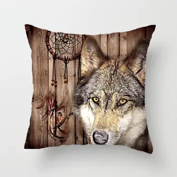 

Rustic Native Indian Dream Catcher Wild Wolf Throw Cushion Decorative Cushion Cover Pillow Case Customize Gift For Car Sofa Seat