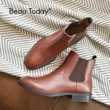 BeauToday Chelsea Stivali Genuino Delle Donne In Pelle di Vitello di Cuoio Più Il Formato Autunno Inverno di Marca di Modo Della Caviglia Scarpe Fatte A Mano 03025
