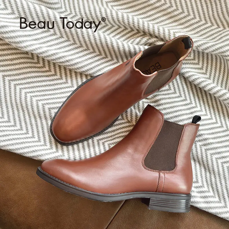 Ceny BeauToday chelsea boots kobiety oryginalna skóra cielęca Plus rozmiar jesień zima moda marka buty do kostki Handmade 03025