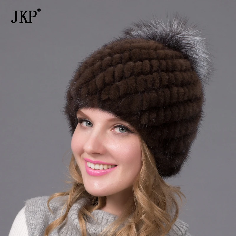 

Real Mink Fur Knit Winter Hat Mink Hat Fur Fox Fur Pompons New Top Quality 2017 Hot Selling High Quality Women Hats