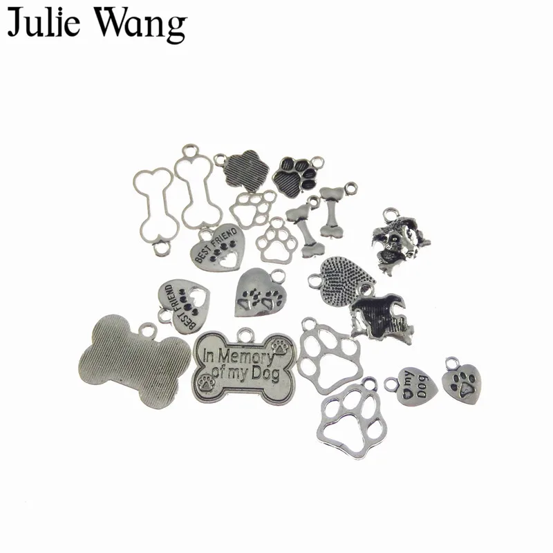 Julie Wang, 10 шт., сплав, античное серебро, мие, кость, собака, следы, сердце, подвески, сплав, ожерелье, подвески, сделай сам, аксессуары для изготовления ювелирных изделий