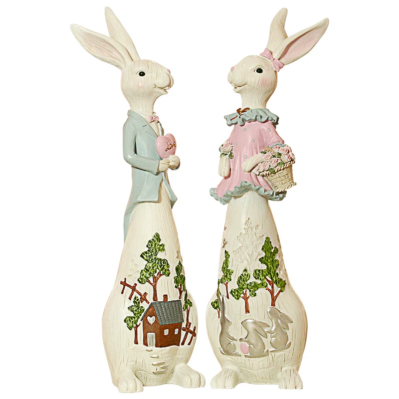 Couple rabbit ornaments blue resin crafts wedding gifts living room TV cabinet decorations 