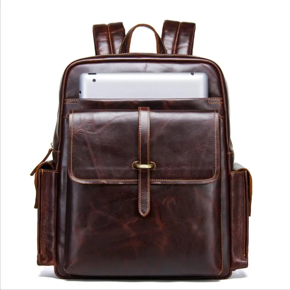 

100% Genuine Leather Men's Backpack Male Vintage Crazy Horse Leather Large Travel Rucksack 13'' Laptop Bag Mochila para hombres