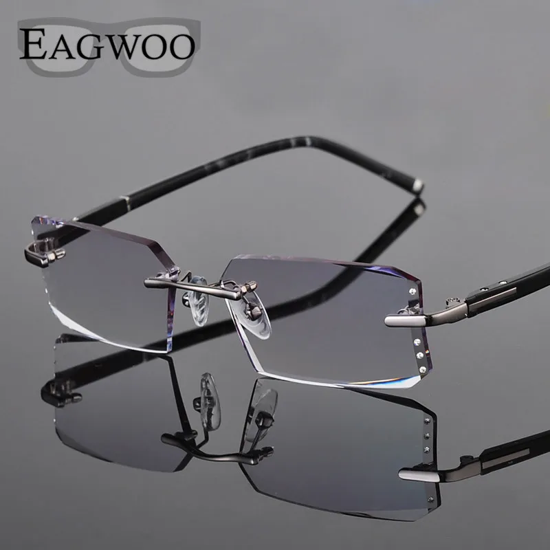 

Metal Alloy Eyeglasses Men Rimless Prescription Reading Myopia Color MR-8 Crystal Glasses Big Wide Frameless Spectacle 258003