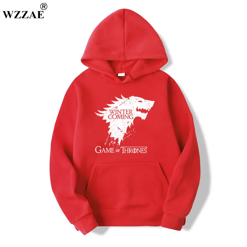 WZZAE 2018 New Game of Thrones Direwolf Men Hoodies And Sweatshirts Winter is Coming Cotton Hooded