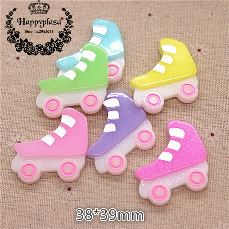 

10pcs Mix Colors Cute Glitter Resin Roller Skates Miniature Figure DIY Decoration Charm Craft,38*39mm