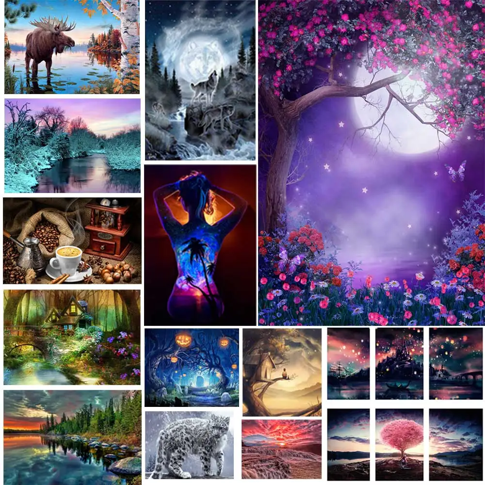 

5D DIY Diamond Painting Cross Stitch Kits Diamond Embroidery Rhinestone Mosaic Craft Landscape Animal Picture Home Decor Gift