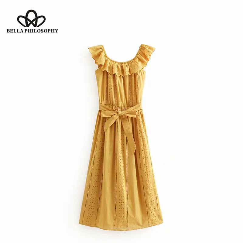 Wonder 2018 summer vintage off shoulder hollow out embroidery pleated ruffles long dress female vestidos casual slim party dress