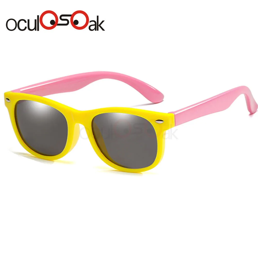 Популярные зеркальные детские солнцезащитные очки для мальчиков и девочек, поляризационные силиконовые защитные солнцезащитные очки TR90, подарок для детей, малышей, Gafas UV400 - Цвет линз: Yellow Pink