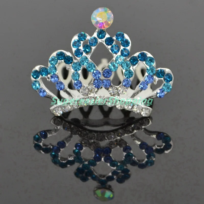 12pcs/Lot Bling Princess Mini Crown Hair Comb Crystal Rhinestone Tiaras