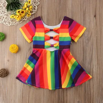 

Dress Rainbow Kids Baby Girl 2018 Summer Casual Short Sleeve Backless Party Gown Formal Dress Sundress