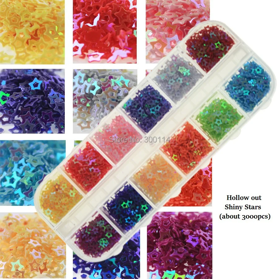 Acessórios de Decoração Atacado Cores Unha Jóia Oco Coração Estrela Carta Notas Forma Art Beleza Decalque Rebite 200 Conjuntos Mix 12 8 Beleza e saúde