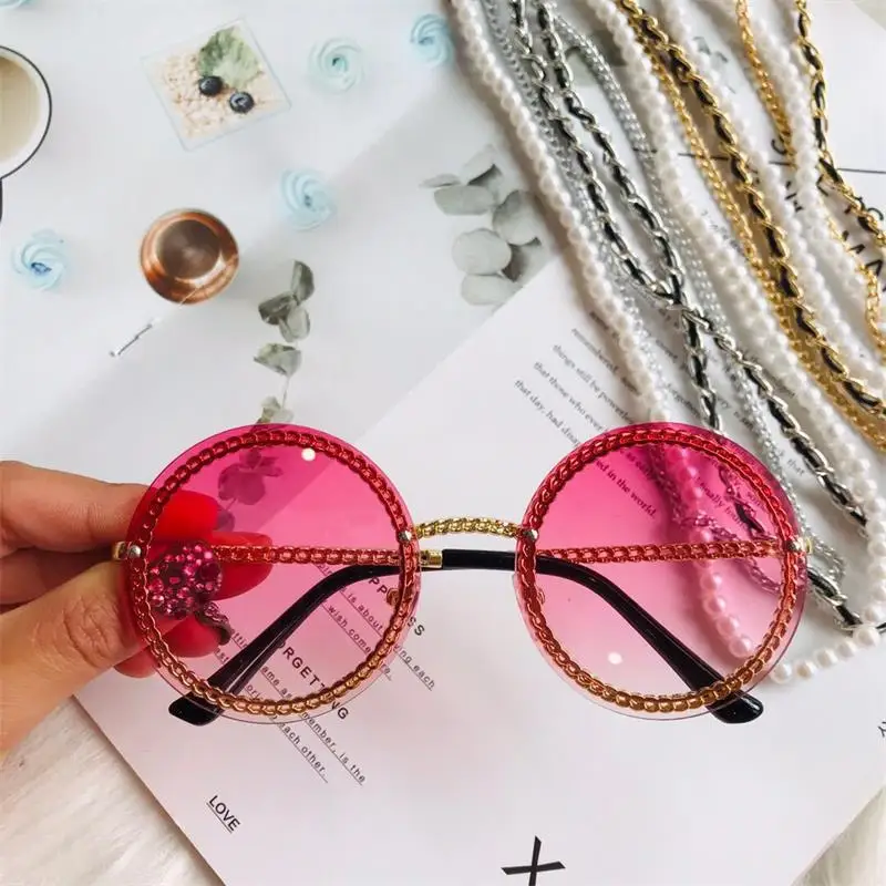 Женские роскошные круглые солнцезащитные очки, оправа с цепочкой, прозрачные оттенки, высокое качество, круглые солнцезащитные очки, черные, lunette de soleil