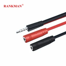 Rankman 3.5mm Jack Audio Male to 2 Female Ports with Mic Headphone Extension Cable Splitter AUX Cord for Speaker Phone Earphone