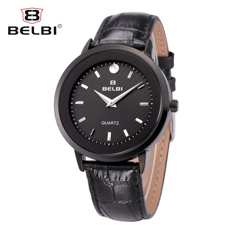 

BELBI Mens Leather Watches Simple Nail Dial Design Quartz Battery Wrist Watch Male Clock Brand Gift Black Gold Silver Wristwatch
