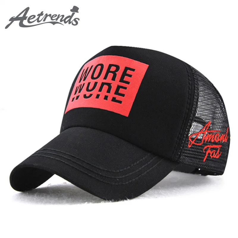 

[AETRENDS] Black cap summer baseball cap with mesh women men's hats basketball caps five panel snapback hip hop hat Z-6488