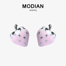 Modian Лидер продаж Модные Простые Эмаль клубника милые серьги стерлингового серебра 925 ювелирные изделия для женщин Серебряные серьги-гвоздики