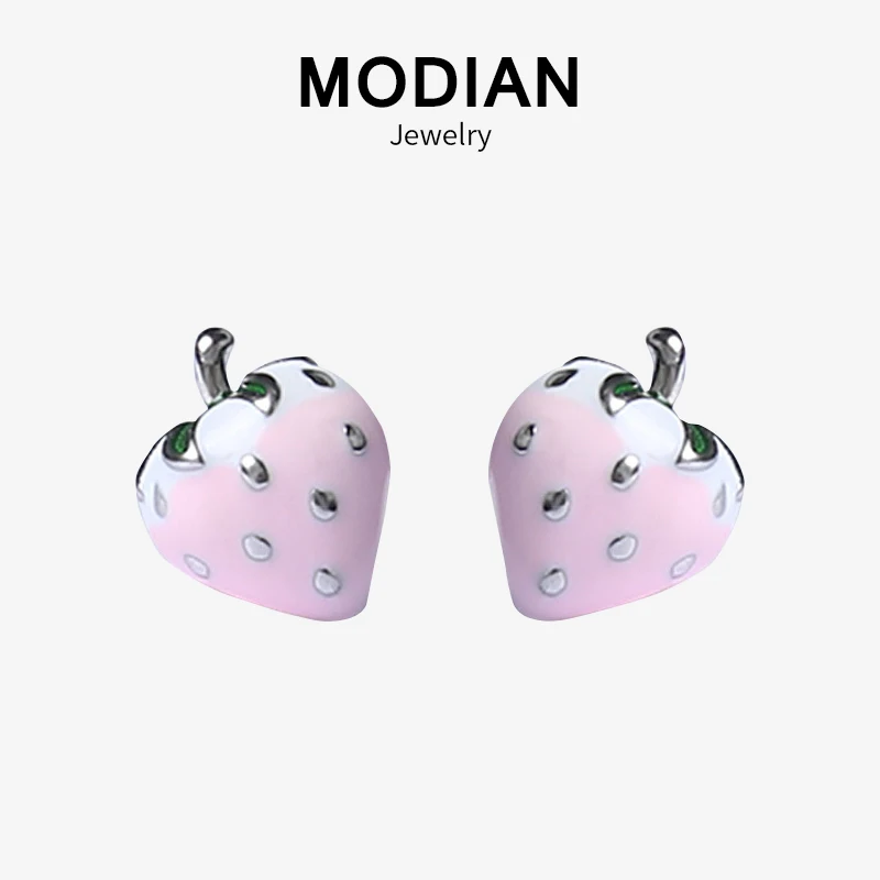 

Modian Hot Sale Fashion Simple Enamel Strawberry Cute Earring 100% 925 Sterling Silver Jewelry For Women Silver Stud earrings