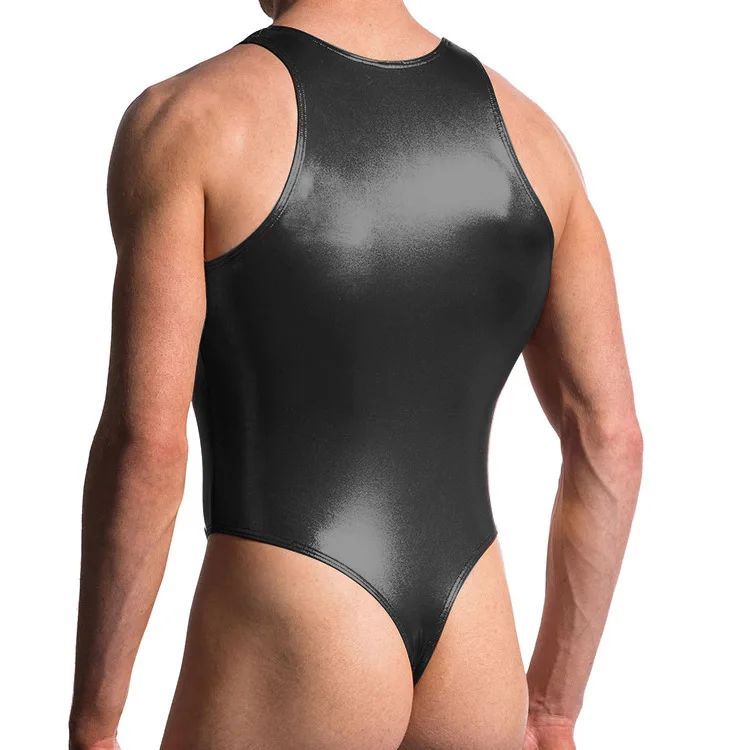 

Hot Exotic Apparel Costumes For Man Wet Look Sexy Open Bust Short pants Catsuit PVC Leather Men Latex Bodysuit Costume M-2XL