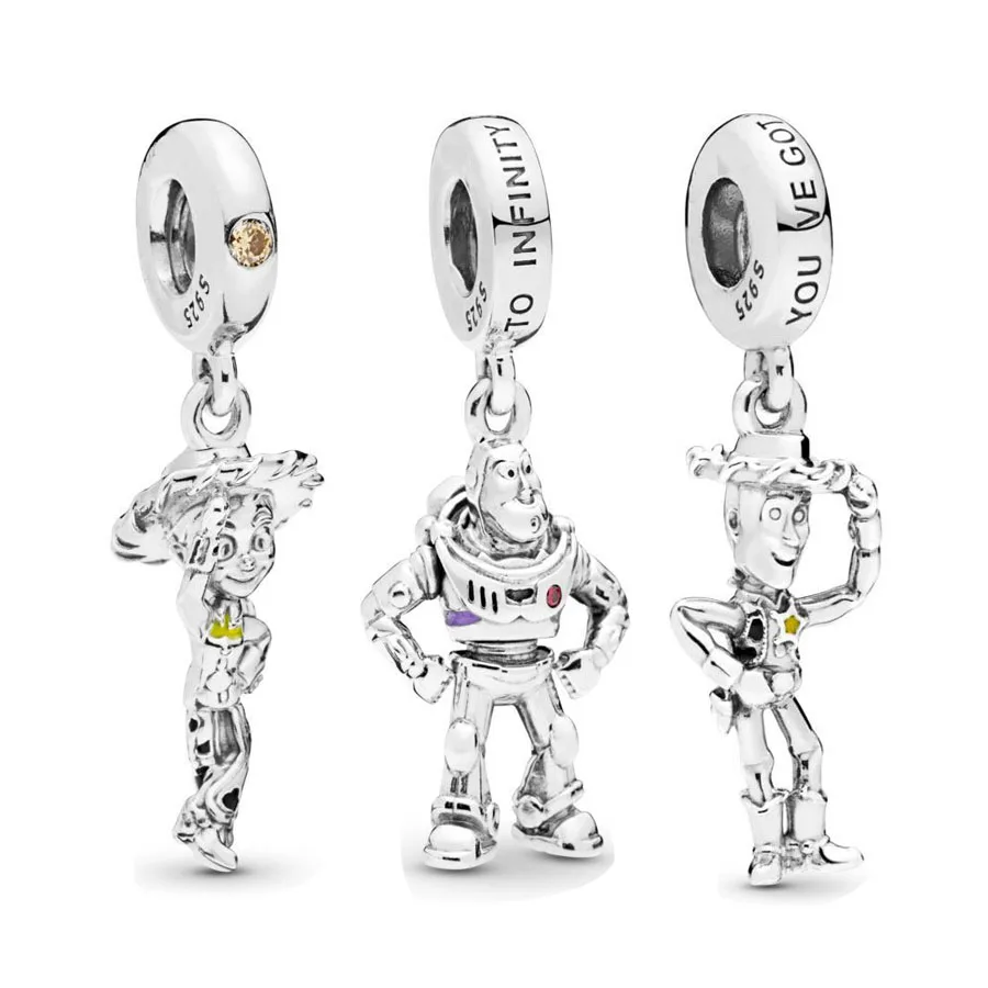 

2019 New 925 Silver Pixar Toy Story Buzz Lightyea Jessie & Woody Hanging Charm Fit Original Pandora Bracelet Charm DIY Jewelry