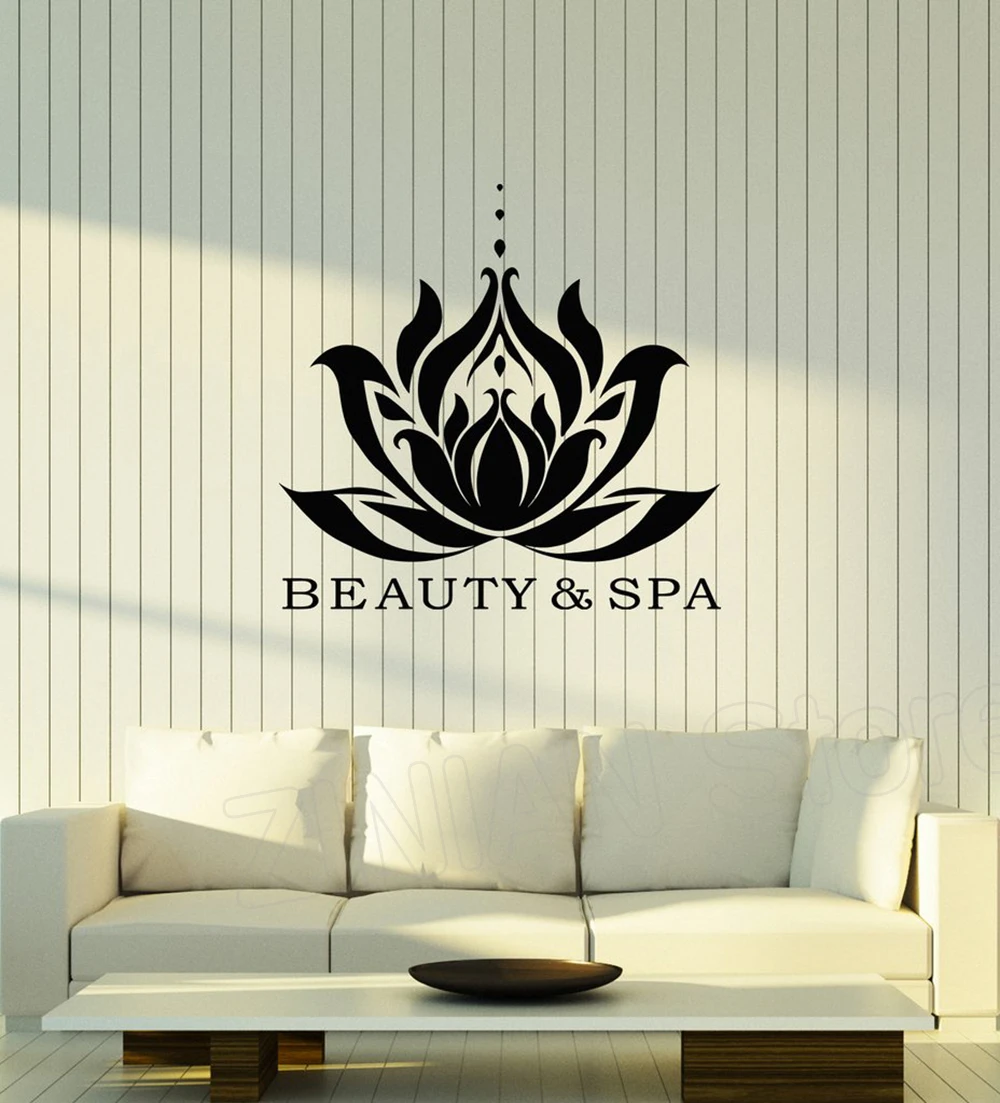 Beauty Spa Wall Decor Sticker Lotus Decal Relaxing Massage Room Home Decoration Waterproof Vinyl Wall Decals Salon Mural D024