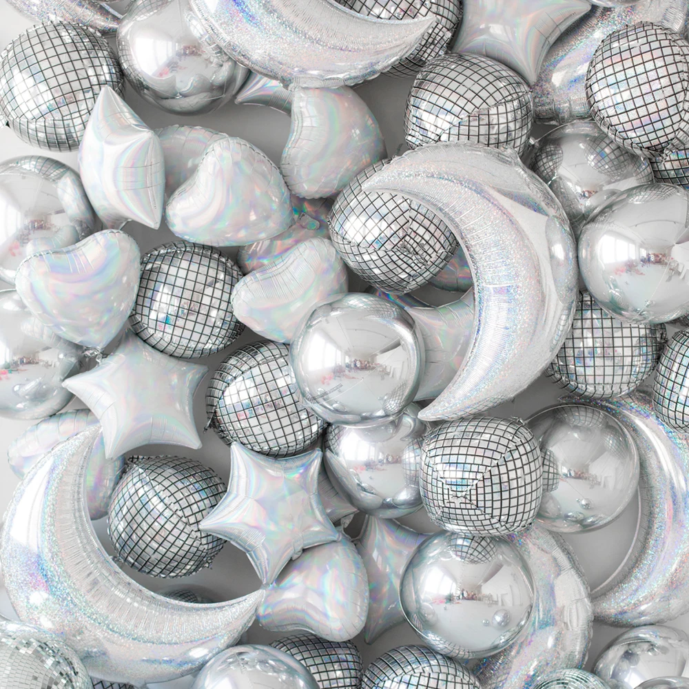 20 штук 22 дюймов 4D круглый диско; Цвета: серебристый металлик, размеры Фольга воздушные шары одежда для свадьбы, дня рождения Декор гелий надувные принадлежности