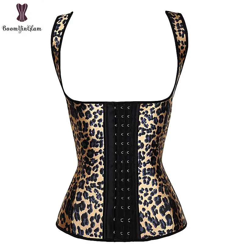 

Latex Leopard Print Waist Trainer Vest Front 3 Hook Closure Corset Women Waist Slimming Bustier Daily Outwear Corselet Underbust