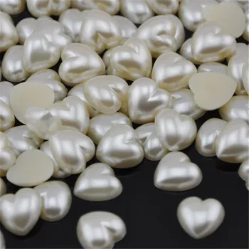

Upick 50/100pcs Beige Plastic Heart Pearl Flatback Acessories 16mm