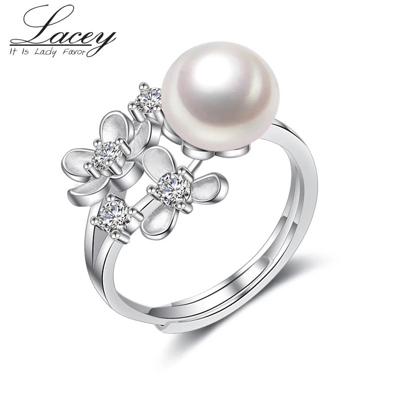 Adjustable Size Pearl Ring Natural Freshwater Jewelry Wedding Rings Flower 925 Sterling Silver For Women Gift | Украшения и