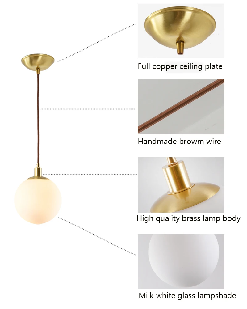 Скандинавский минималистичный латунный подвесной светильник E27 светодиодный одноголовый стеклянный шар подвесной светильник для кухни гостиной прикроватной тумбочки ванной комнаты отеля
