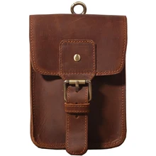 Высококачественная кожаная поясная сумка Crazy Horse для телефона, сумка на пояс с петлей на липучке, поясная сумка из натуральной кожи коричневого цвета ручной работы, сумка для телефона 2034