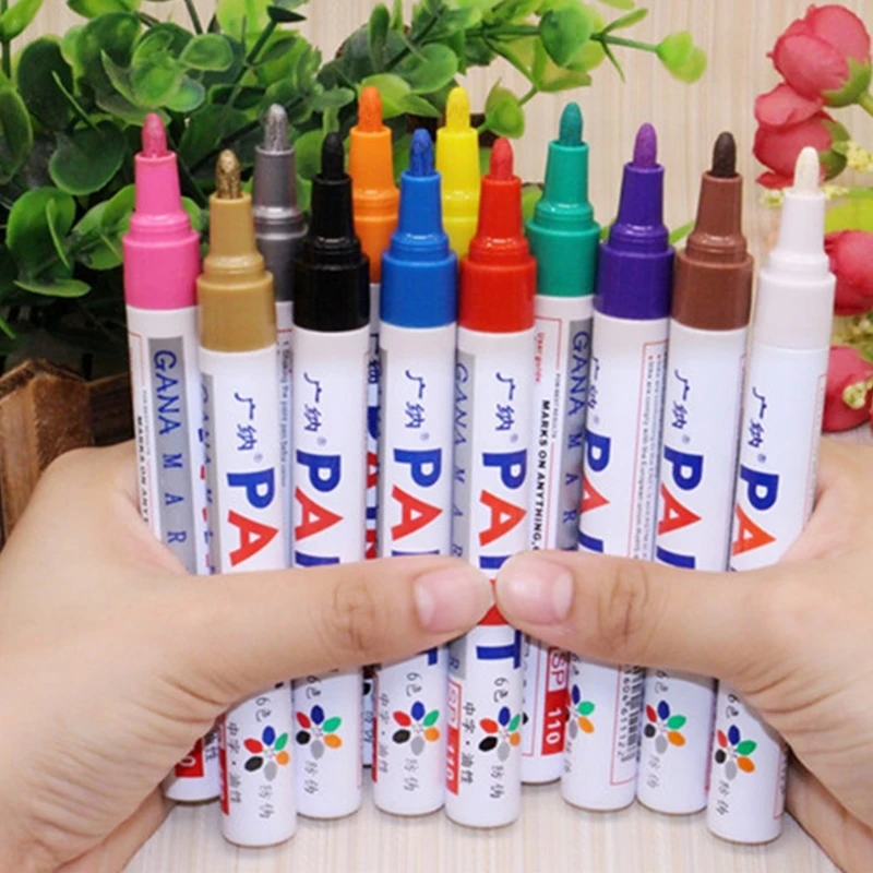 

12 Colors Waterproof Permanent Paint Marker Car Tyre Tires Tread CD Metal Wood Graffti Oily Pen Macador Caneta Stationery DIY
