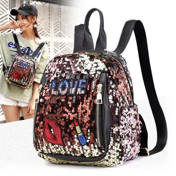 

Wehyah Designer Small Backpacks Women Mermaid Reversible Sequin Mini Backpack Purse Cute Shoulder Bag Lipstick feminina ZY109
