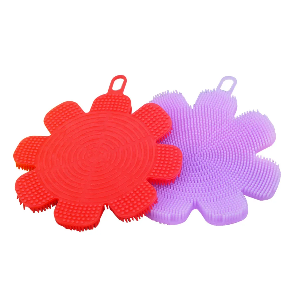 

Silicone Kitchen Dish washing Sponge Brush Antibacterial Cleaning Pad random color 1pc u71027 scouring pad