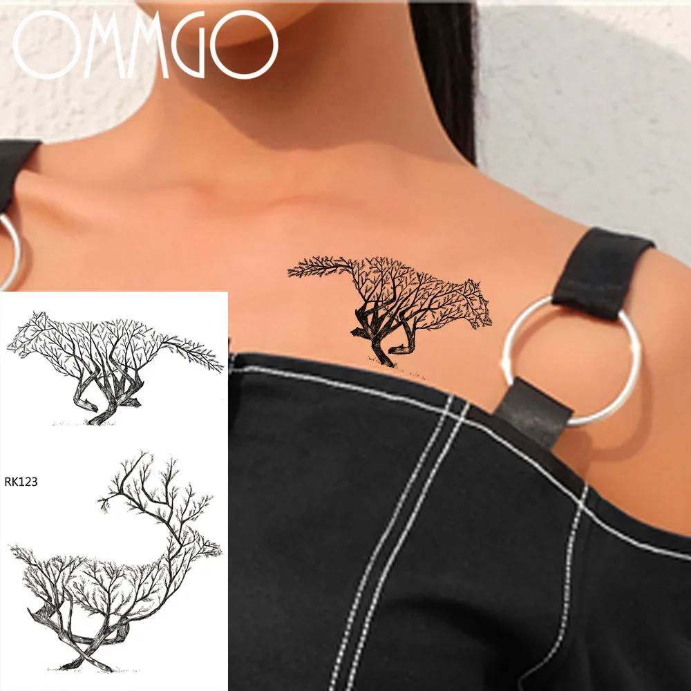 

Временные татуировки OMMGO с леопардовым принтом и персиковым деревом для женщин, наклейки, поддельные татуировки, водонепроницаемые, на заказ, тату, боди-арт, рука, черный олень, Лось