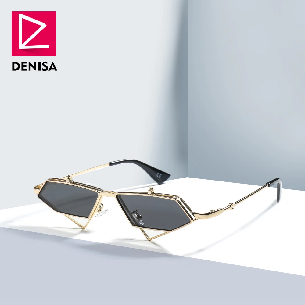 

DENISA Famous Luxury Brand Steampunk Sunglasses Men Vintage Irregular Red Lens Sun Glasses Women UV400 gafas de sol mujer G23019