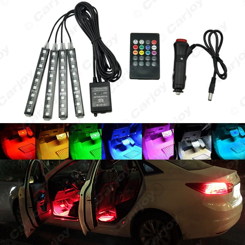 

5sets Car Interior RGB LED Strip Light Voice Controller Atmosphere Lamp Foot Decorative Light With 24 Key Remote Controller