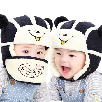 

Thick Warm Baby Beanie Hat Velvet Winter Baby Hat For Boys Bear Ears Cute Baby Beanie Girl's Bomber Hat Baby Boy's Clothing