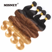 Ombre Human Hair Weaving 3 Bundles Body Wave T1B/33/27 Three Tone Remy Hair Extensions Machine Double Weft