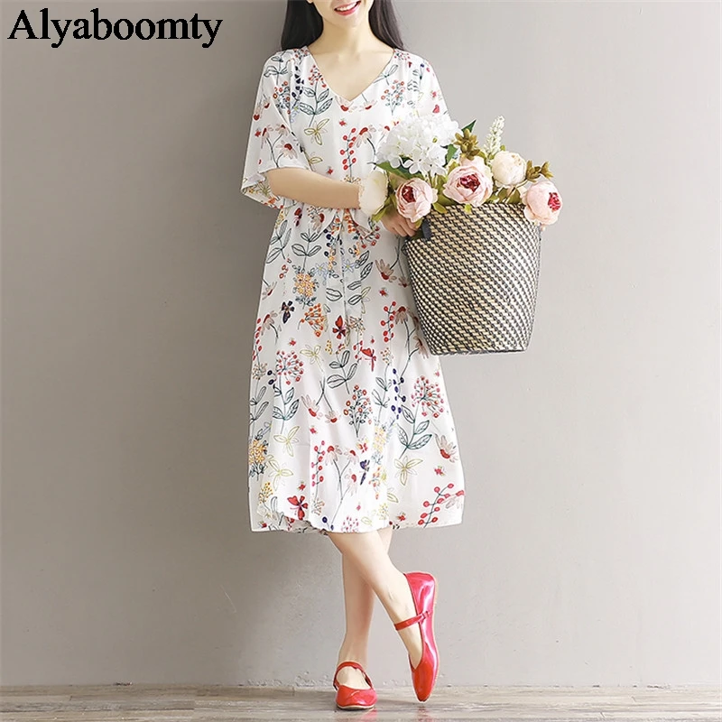 

Prairie Chic Sweet Summer Korean Women Dress V Neck Floral Print Short Sleeve Vestidos Femininos Elegant Mori Girl long Dresses