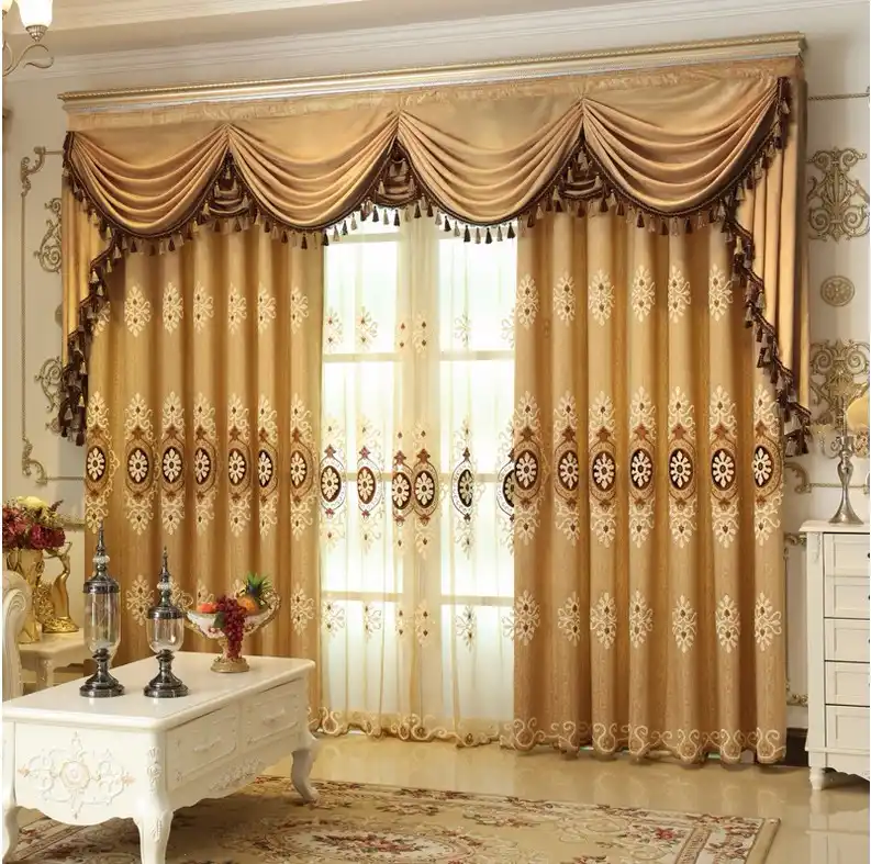 cortinas bordadas de estilo europeo para sala de estar cenefa moderna para ventana dormitorio